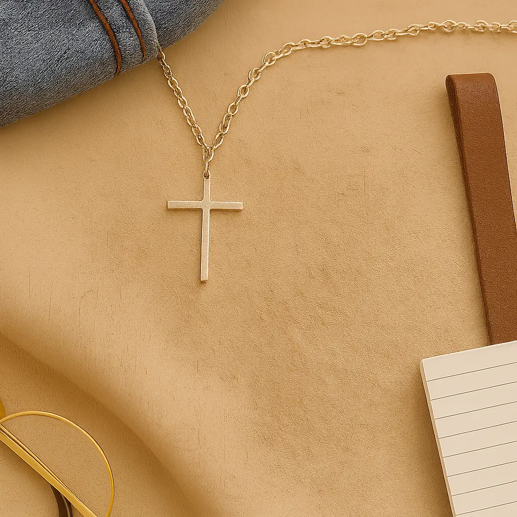 Sterling Silver Textured Cross Pendant Necklace view 4