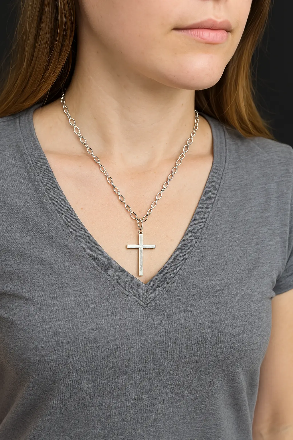 Sterling Silver Textured Cross Pendant Necklace view 3