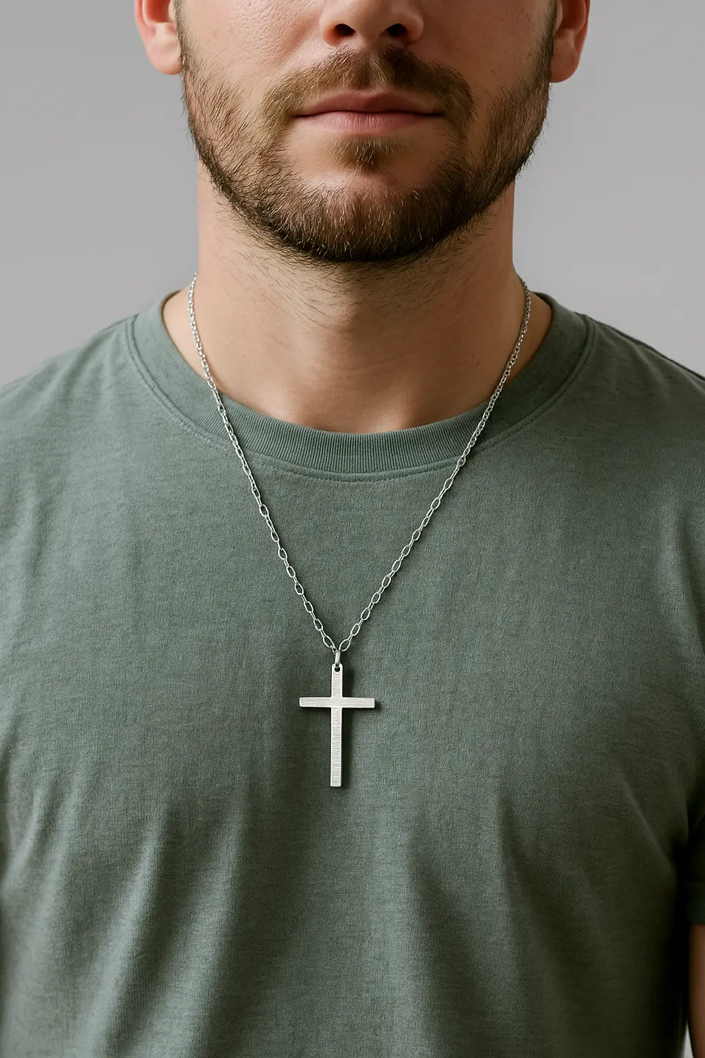 Sterling Silver Textured Cross Pendant Necklace view 2
