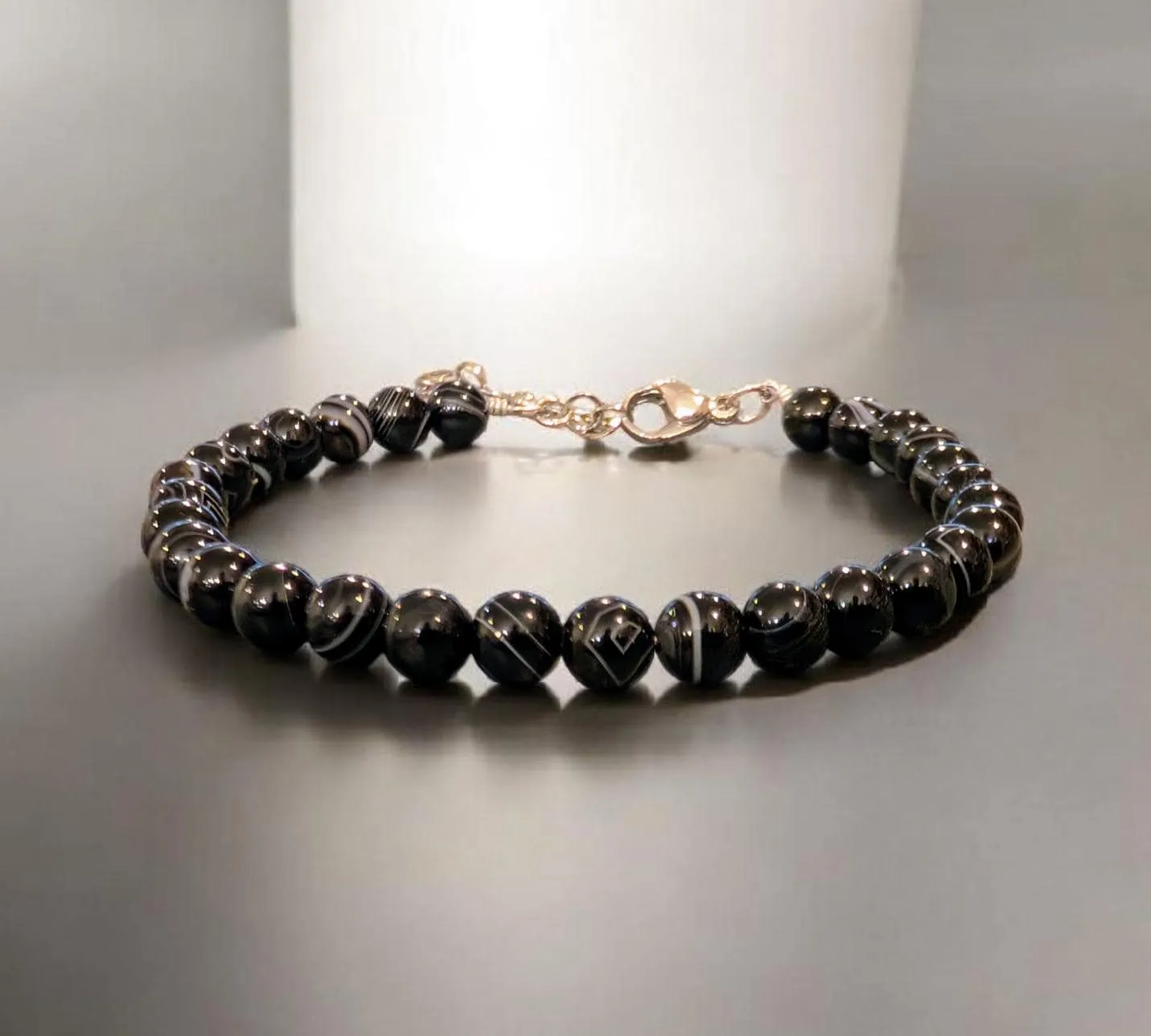 Basic Black Onyx Beaded Bracelet with Gold-toned Clasp