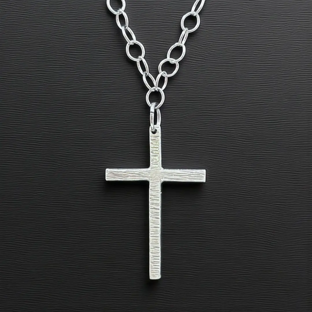 Sterling Silver Textured Cross Pendant Necklace