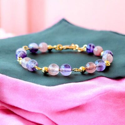 Amethyst and Rose Quartz Bracelet with Gold